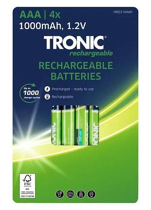 Аккумуляторные батарейки tronic aaa 4×1000 ма·ч 1,2 в ni-mh, ready to use, до 1000 циклов