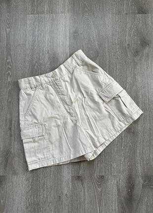 Шорти карго essentials вінтажні базові білі молочні жіночі з кишенями короткі міні з високою посадкою бавовняні натуральні