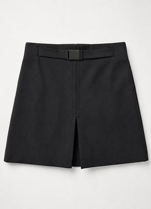 Massimo dutti чорна вовняна спідниця-трапеція з поясом, розмір m-l (eu 40)