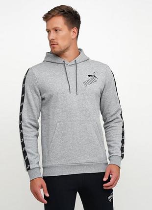 Худи на флисе серый меланж с логотипом бренда puma