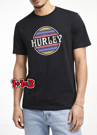 🎁1+1=3** чоловіча чорна футболка бавовна hurley, розмір 48 - 50