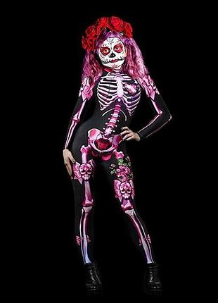 Дитячий карнавальний костюм «санта муерте (день мертвих)» abc геловін halloween рожевий 140 см