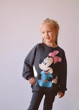 Костюм спортивный серый mini mouse трьохнитка для девочки 18 м. - 6 лет, 98-116 см.