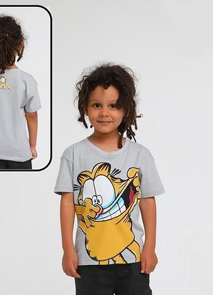 Футболка детская серая с принтом garfield для мальчика 5 - 9 лет, 110-134 см.
