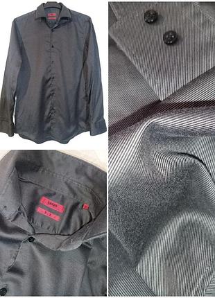 Сорочка чоловіча hugo хуго босс hugo boss  slim fit пог 52см/р. 48/ m l  графітова чорна оригінал