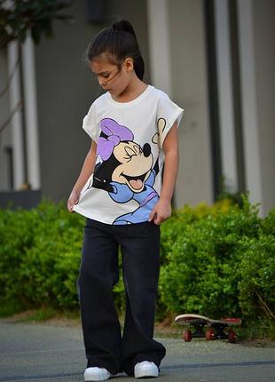 Футболка белая мини маус с пайетками для девочки 3-10 лет, 104-140 см.