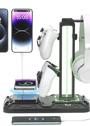 Подставка kdd kdd-752 для наушников и 2 геймпадов с беспроводной зарядкой, rgb, легкое б/у