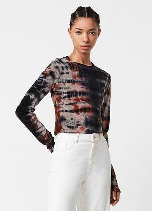 Allsaints оксамитова футболка з ефектом тай-дай лонг лонгслів бархатный лонг лонгслив