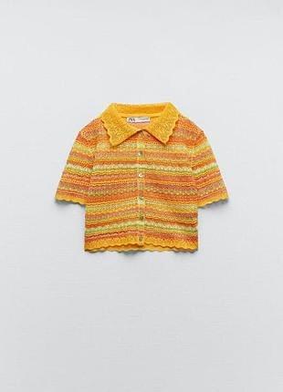 Вязаная рубашка-поло zara с ажурным узором,