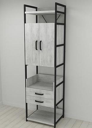 Шкаф гардероб уни секция 5 серии конект ferrum-decor 220x60x50см черный металл дсп бетон 32 мм (frd-106880)