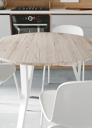 Стіл круглий ferrum-decor marsi 3 білий металл, дсп дуб сан-марино 16 мм, 750x870x870 (frd-107428)