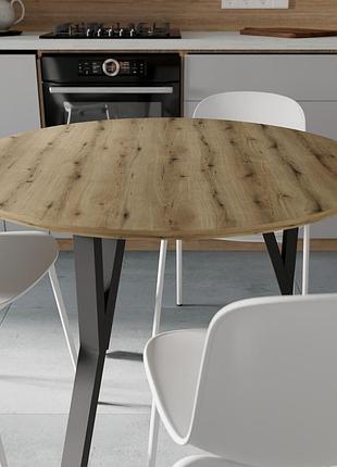 Стіл круглий ferrum-decor marsi 3 870x750 мм дсп дуб евок прибрежный, чорний метал (frd-107513)