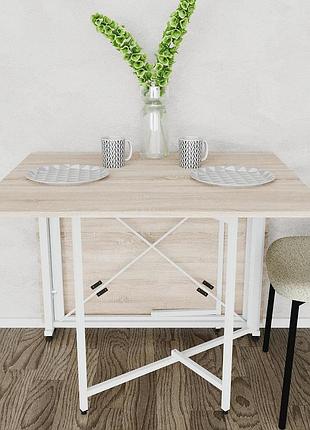 Обідній стіл трансформер книжка оріон pro ferrum-decor 75x152x90 білий метал дсп дуб сонома 16 мм (frd-107408)
