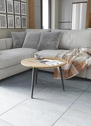 Журнальний круглий стіл optima 1 ніжки конусні ferrum-decor 450x670x670 чорний метал дсп дуб артизан 16 мм (frd-107465)