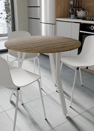 Стол круглый marsi 3 870-3 ferrum-decor 750x870x870 белый металл дсп дуб евок прибрежный 16 мм (frd-107518)