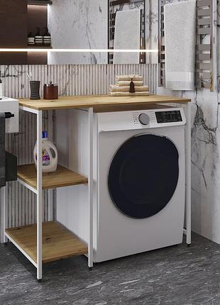 Стелаж-полиця бафрум 405 ferrum-decor для пральної машини 90x101x60,5 білий метал дсп дуб артизан 16 мм (frd-107401)