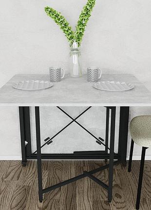 Стол обеденный трансформер книжка орион pro ferrum-decor 75x152x90 см, дсп бетон, черный металл (frd-107402)