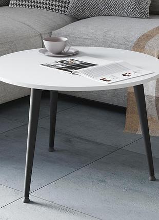 Журнальний круглий стіл optima 1 ніжки конусні ferrum-decor 450x670x670 чорний метал дсп білий 16 мм (frd-107462)