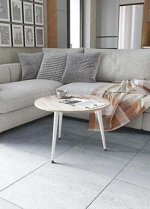 Журнальний круглий стіл optima 1 ніжки конусні ferrum-decor 450x670x670 білий метал дсп дуб сан-марино 16 мм (frd-107468)