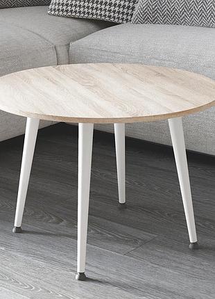 Журнальний круглий стіл optima 2 ніжки конусні ferrum-decor 450x670x670 білий метал дсп дуб сонома 16 мм (frd-107479)