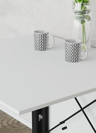 Обідній стіл трансформер книжка оріон pro ferrum-decor 75x152x90 чорний метал дсп білий 16 мм (frd-107405)