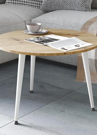 Стол журнальный круглый optima 1 ноги на конус ferrum-decor 450x670x670 белый металл дсп дуб артизан 16 мм (frd-107470)