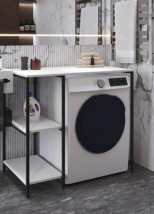 Стеллаж полка бафрум 405 ferrum-decor для стиральной машины 90x101x60,5 черный металл дсп белый 16 мм (frd-107395)