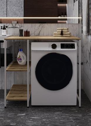 Стеллаж полка бафрум 405 ferrum-decor для стиральной машины 90x101x60,5 белый металл дсп дуб евок прибрежный 16 мм (frd-107619)