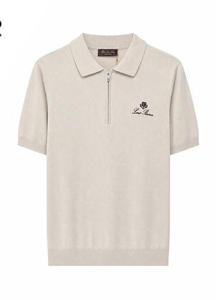 Мужское поло loro piana молочное на молнии с коротким рукавом и вышитым логотипом premium casual
