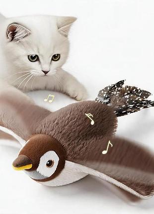 Интерактивная игрушка для котов птичка с подвижными крыльями и звуком, usb, с кошачьей мятой (catnip), легкое б/у