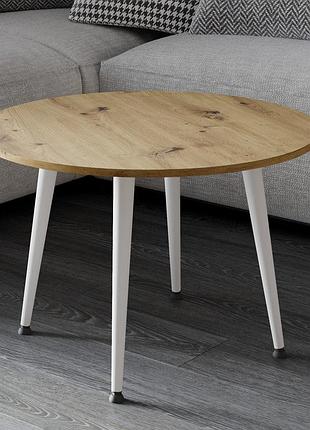Стол журнальный круглый optima 2 ноги на конус ferrum-decor 450x670x670 белый металл дсп дуб артизан 16 мм (frd-107480)