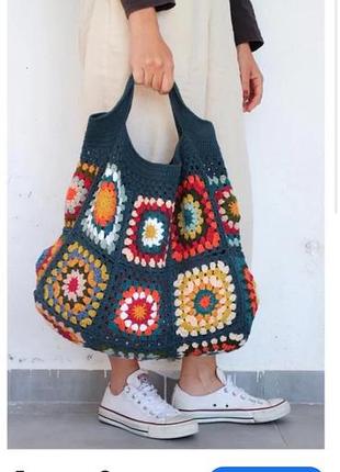Вязаная сумка-шоппер , тоут ручной работы, кроше  crochet granny square bag