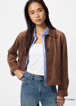 Укороченная куртка-рубашка uniqlo из экозамши