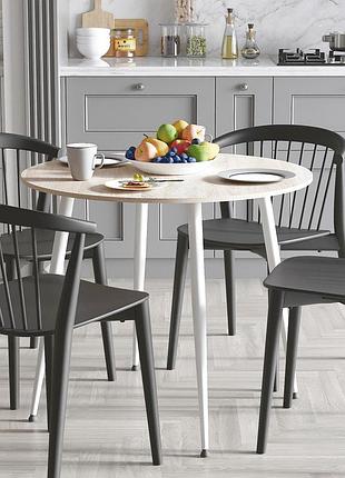 Круглий стіл optima 5 ніжки конусні ferrum-decor 750x900x900 білий метал дсп дуб сонома 16 мм (frd-107489)