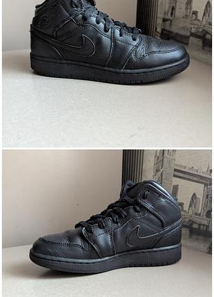 Кросівки nike air jordan 1 mid triple black (наш 37) унісекс з натуральної шкіри