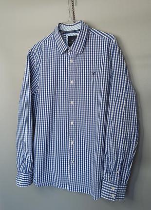 100% хлопок crew classic company качественная рубашка размер l в клетку белый синий цвет classic fit cotton натульная