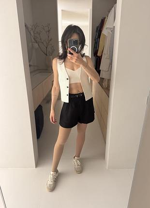 H&m чорні лляні шорти linen blend, висока талія, s