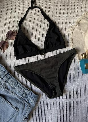 Роздільний купальник чорний верх + хакі низ в рубчик primark