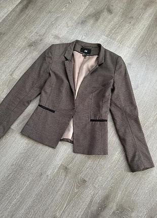 Піджак h&m жіночий коричннвий жакет однобортний у клітинку приталений діловий  офісний повсякденний