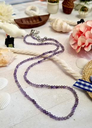 🔺💜💎 колье-ожерелье чокер натуральный граненый аметист 2,5 мм