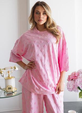 Домашній трикотажний костюм amelia, рожевий l-xl