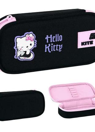Шкільний пенал kite hello kitty для дівчинки, пенал-косметичка кайт на 1 відділення з органайзером hk26-662-1