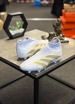 Футбольні бутси — adidas predator league ll fg у білому кольорі з золотистими елементами (day spark),