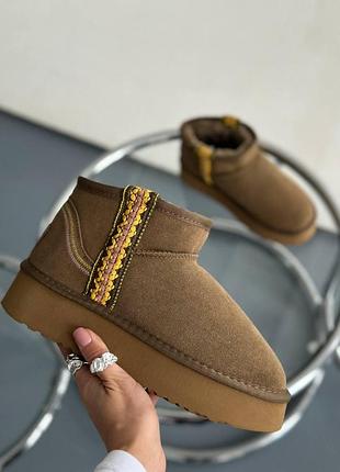 Жіночі коричневі уги ugg ultra mini braid boot platform brown х угг ультра міні 40