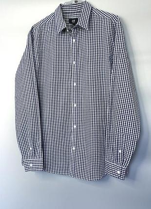 Hm h&m slim fit якісна сорочка розмір l у клітинку картата білий синій колір cotton база