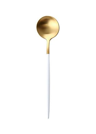 Ложка столовая remy-decor золотого цвета с белой ручкой из нержавейки. приборы для ресторанов кафе и дома