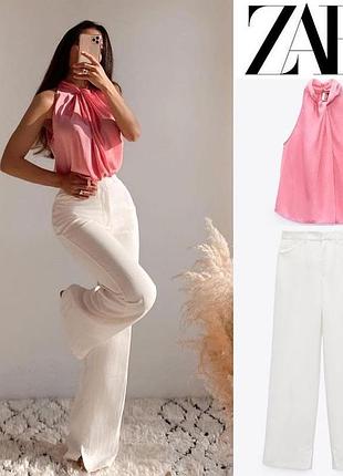 Білі лляні штани палаццо zara