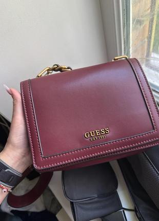 Сумка guess (гесс) оригінал, бордова з ланцюжком