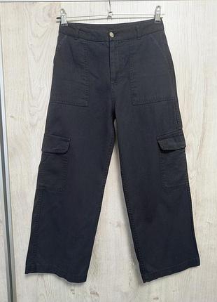 Черные коттоновые брюки на 10р/ 140 рост wide leg,cargo