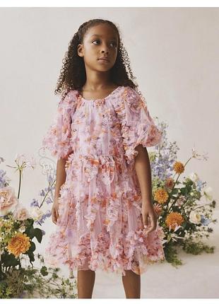 Нарядна святкова квіткова міді сукня з аплікаціями воланами  zara next